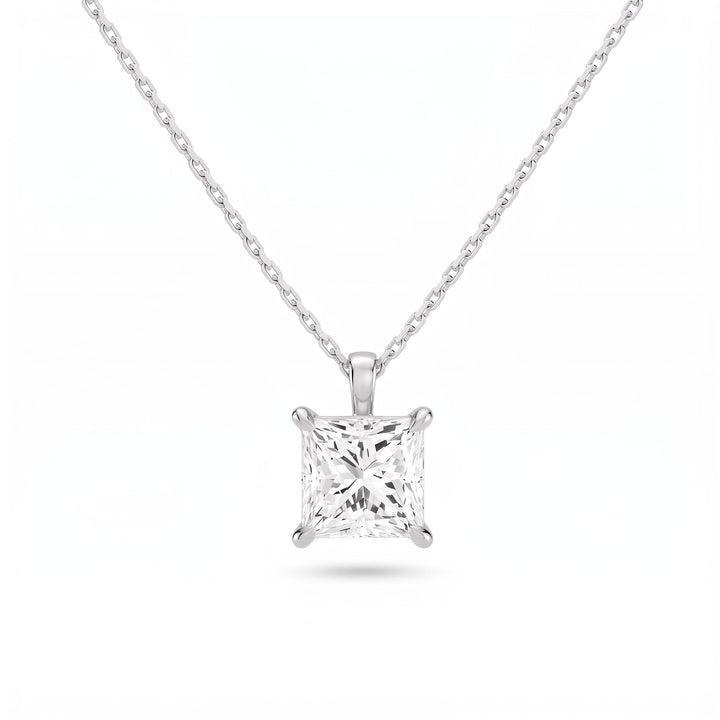 Princess Cut Lab Diamond Pendant w/ 18" Chain (2 ct. tw.) in 14K White Gold