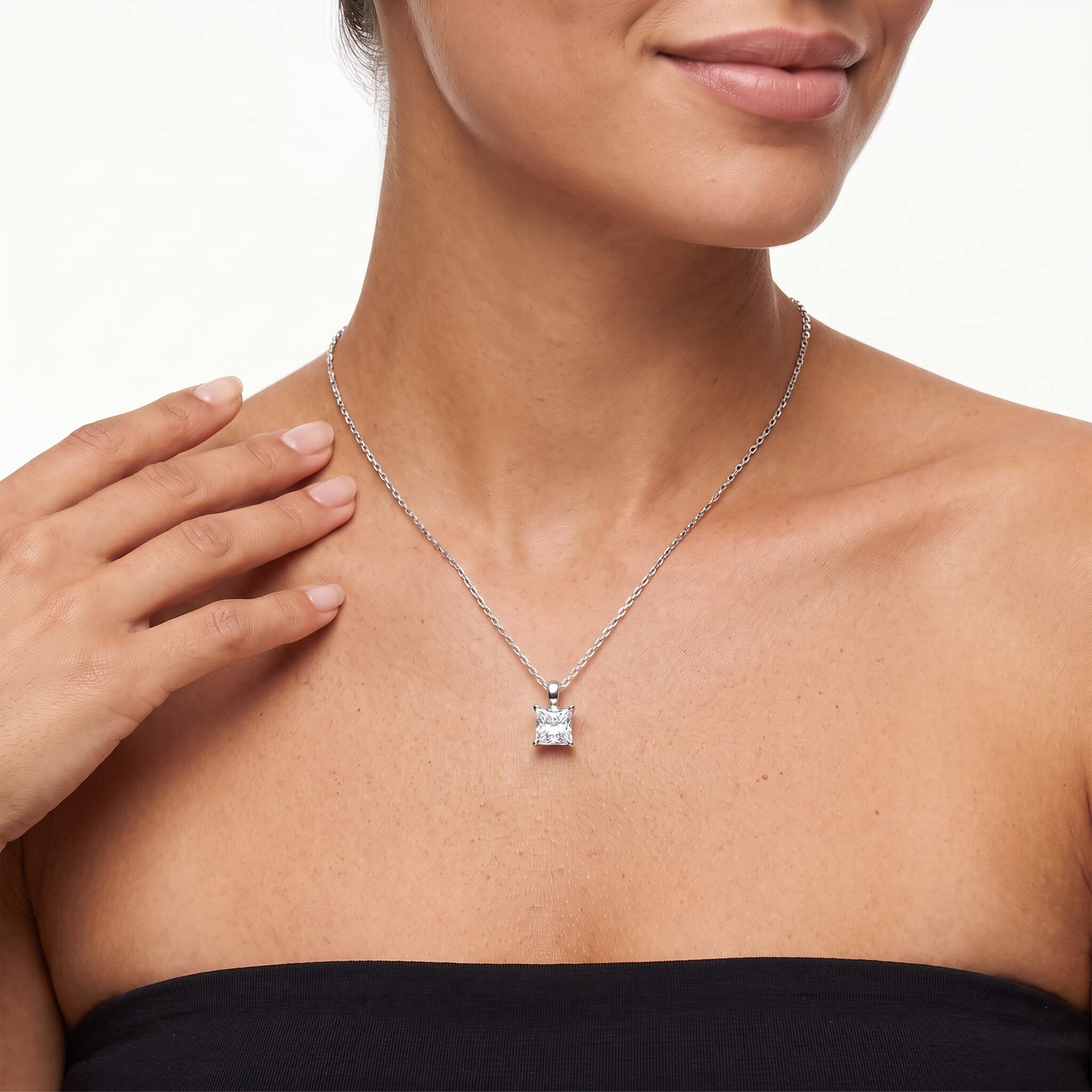 Princess Cut Lab Diamond Pendant w/ 18" Chain (2 ct. tw.) in 14K White Gold