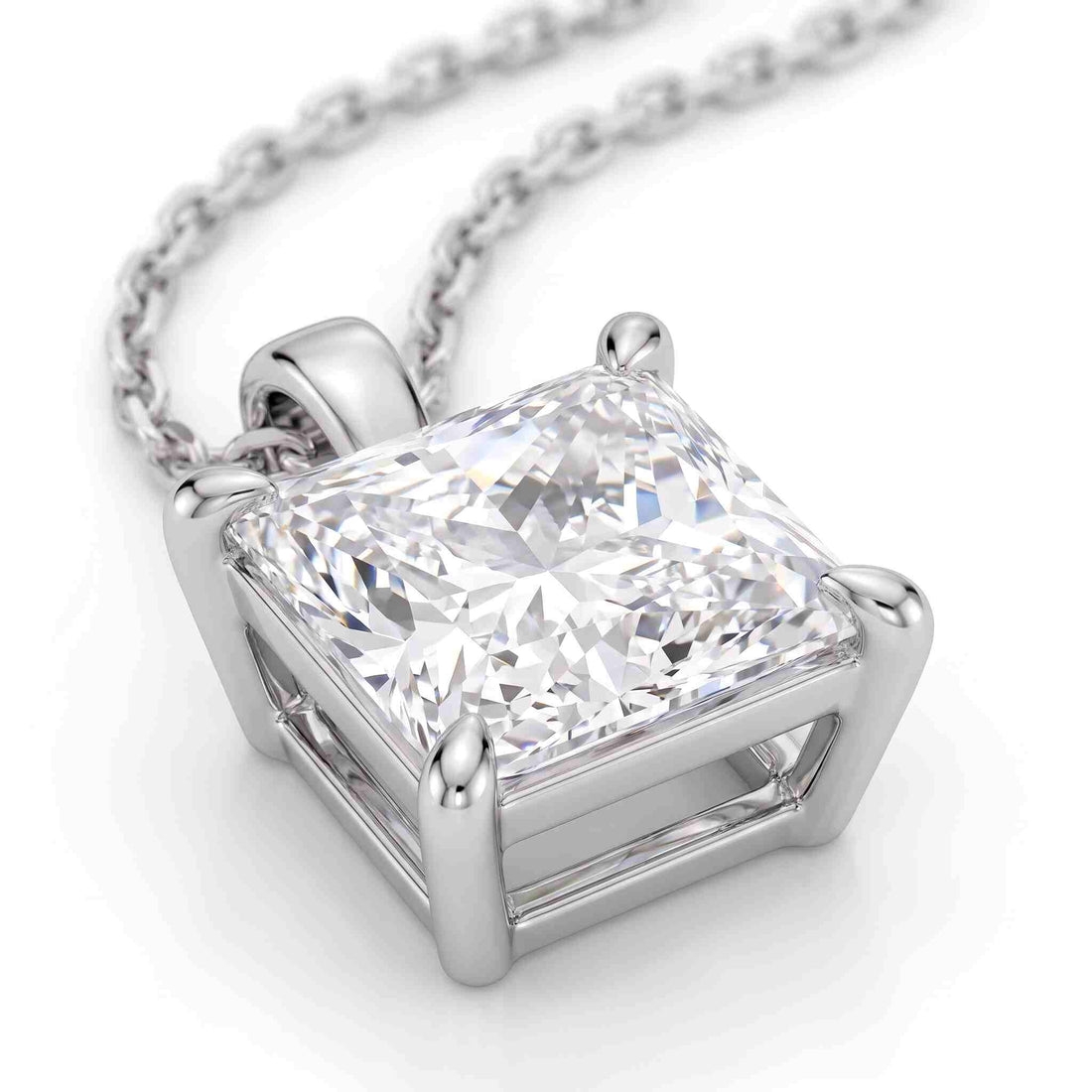 Princess Cut Lab Diamond Pendant w/ 18" Chain (2 ct. tw.) in 14K White Gold