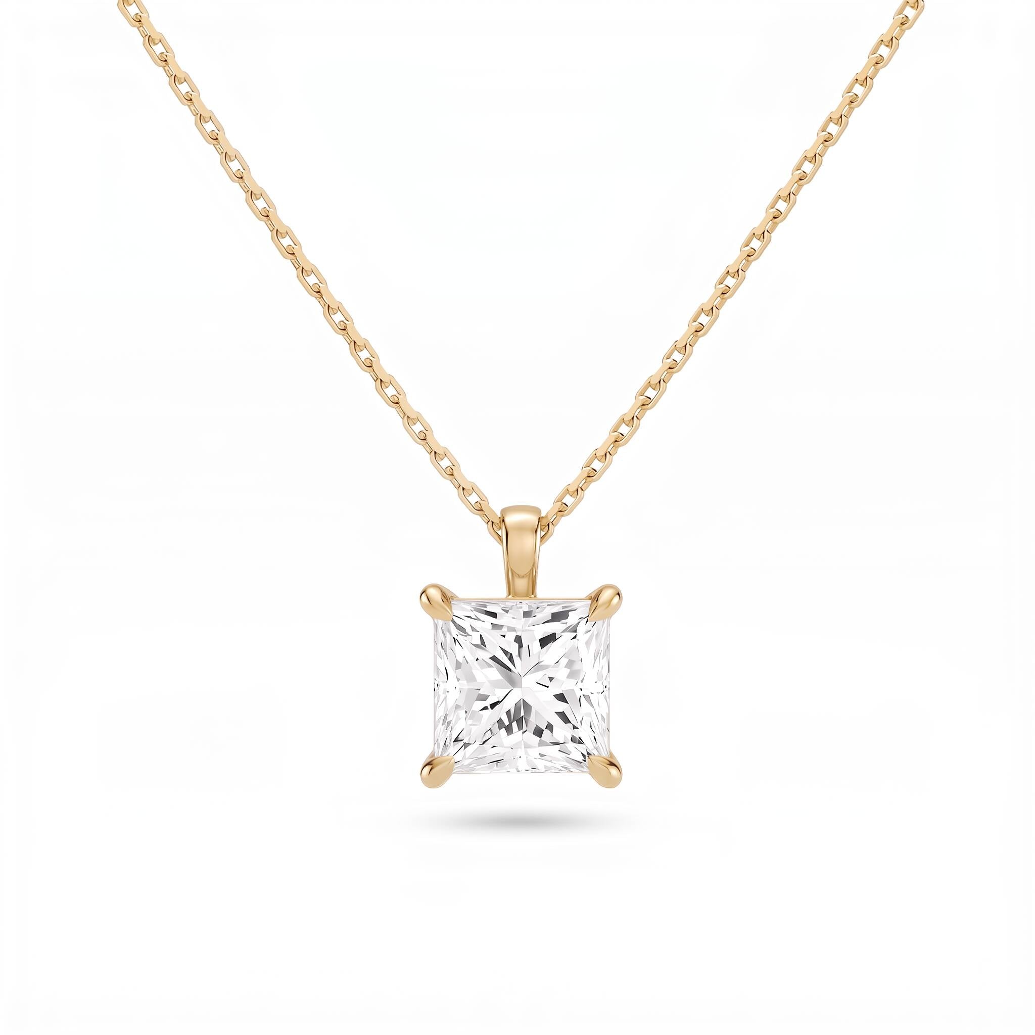 Princess Cut Lab Diamond Pendant w/ 18" Chain (2 ct. tw.) in Gold Vermeil