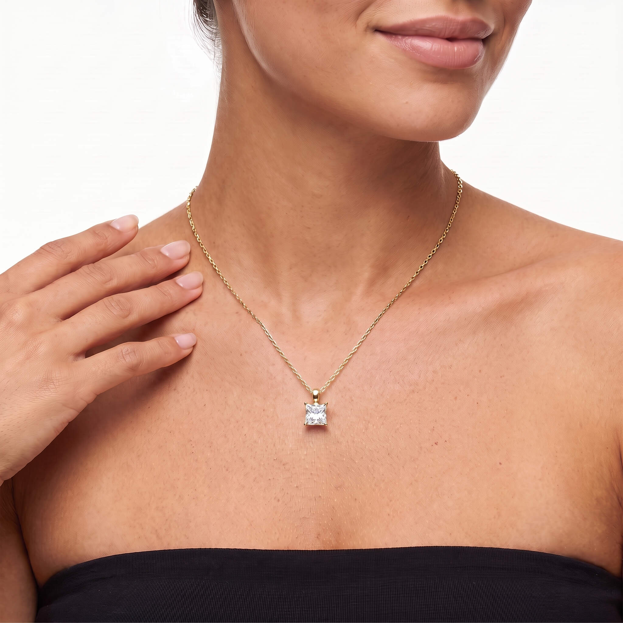 Princess Cut Lab Diamond Pendant w/ 18" Chain (2 ct. tw.) in Gold Vermeil