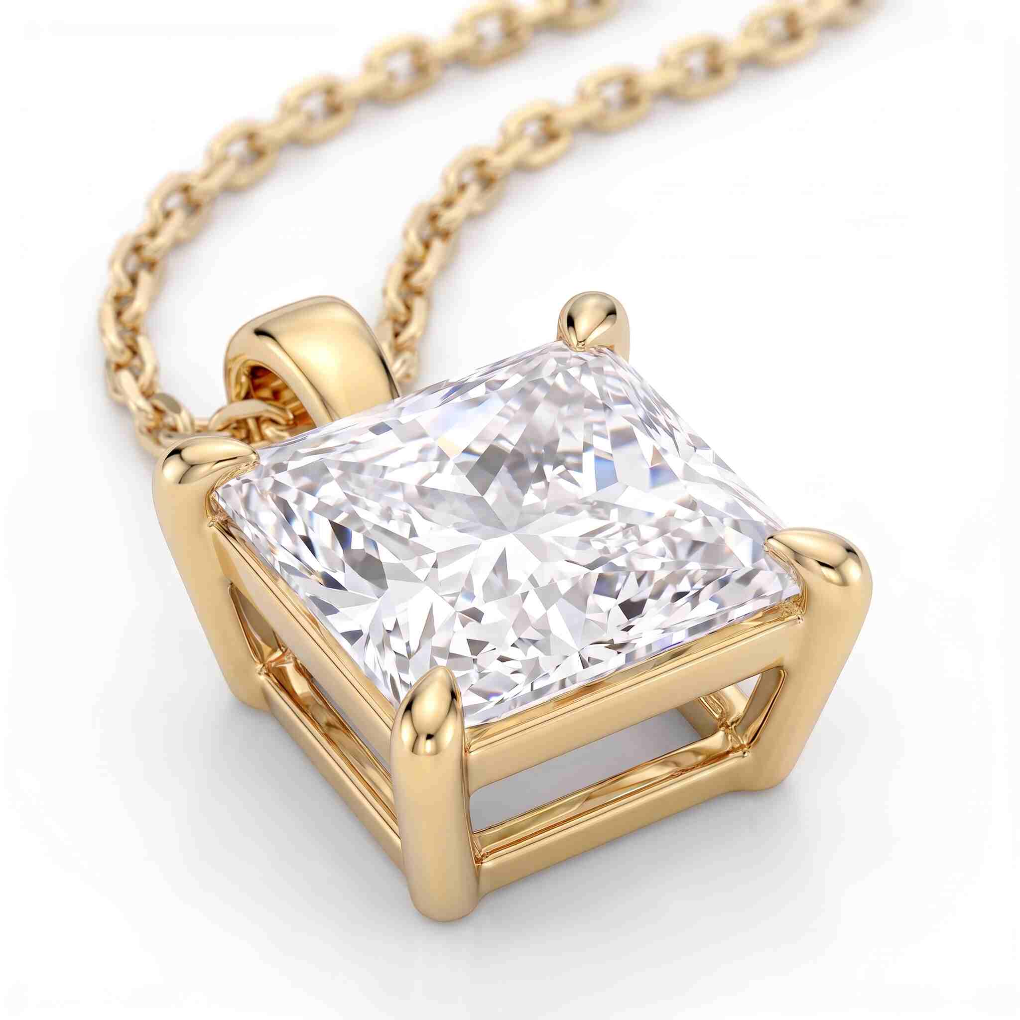 Princess Cut Lab Diamond Pendant w/ 18" Chain (2 ct. tw.) in Gold Vermeil
