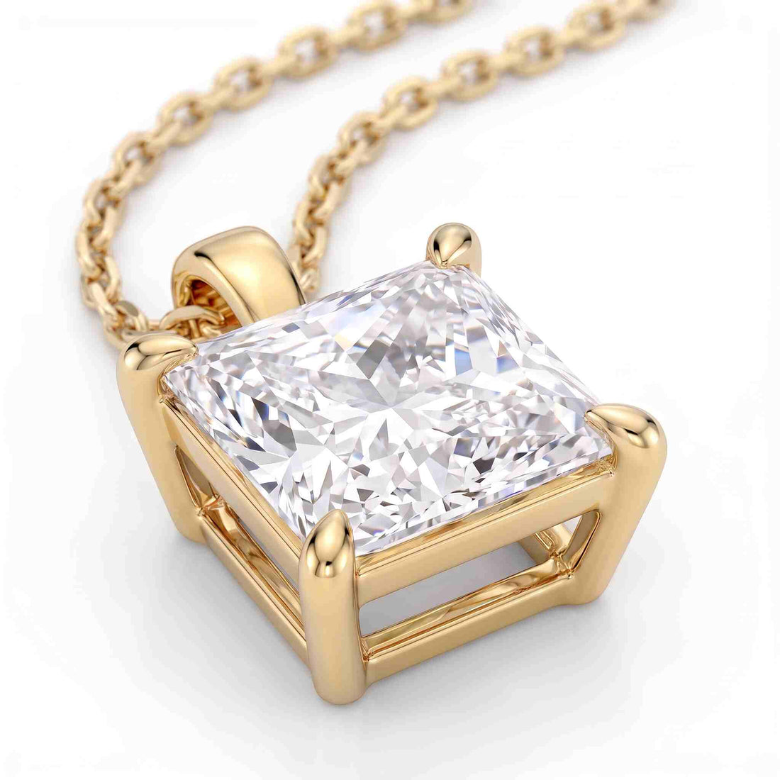 Princess Cut Lab Diamond Pendant w/ 18" Chain (2 ct. tw.) in Gold Vermeil