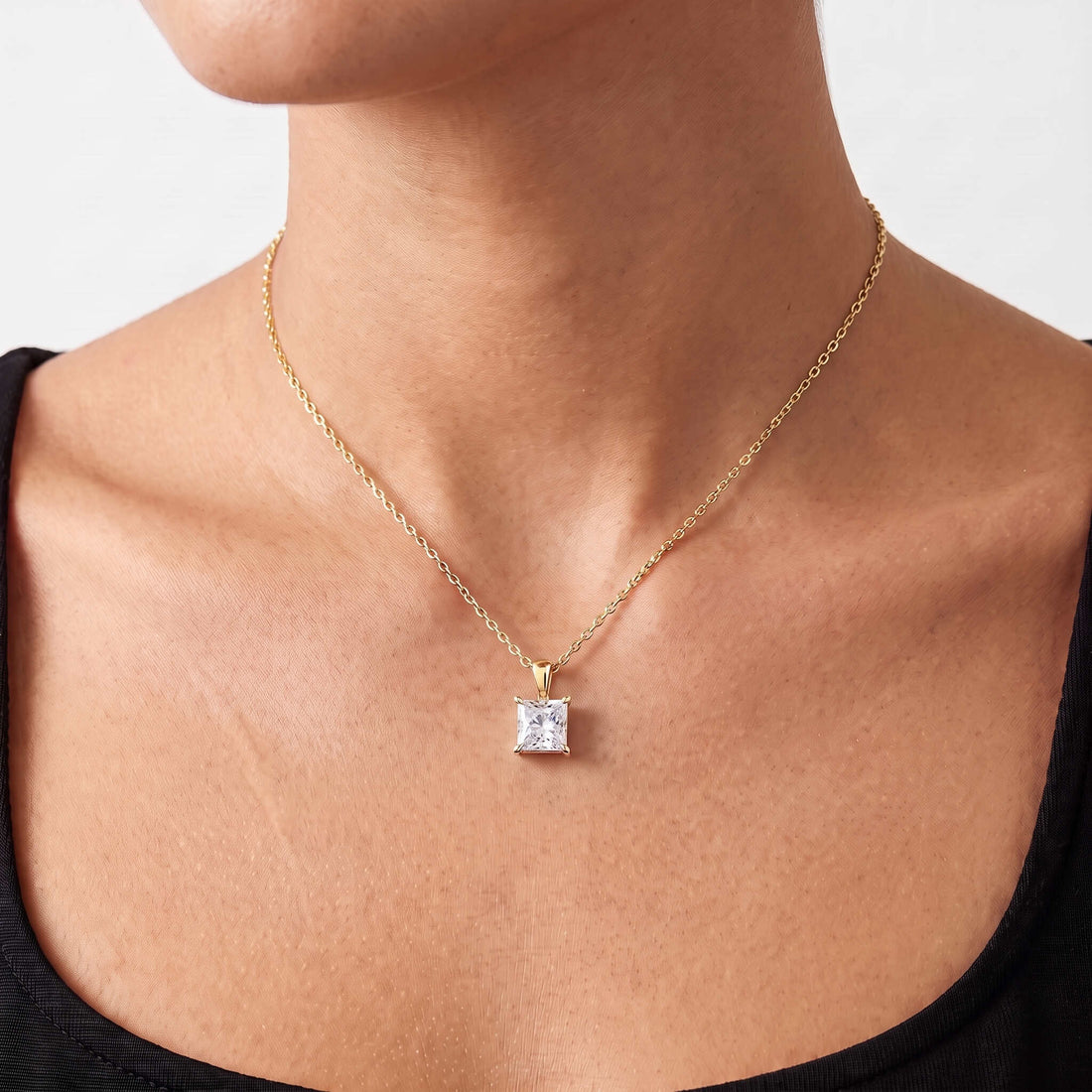 Princess Cut Lab Diamond Pendant w/ 18" Chain (2 ct. tw.) in Gold Vermeil