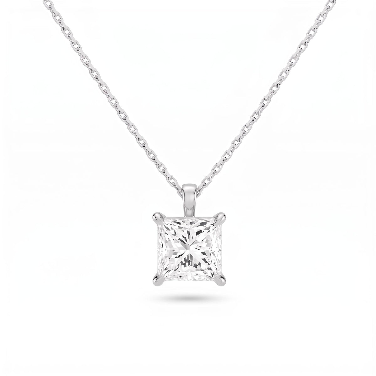 Princess Cut Lab Diamond Pendant w/ 18" Chain (2 ct. tw.) in Sterling Silver