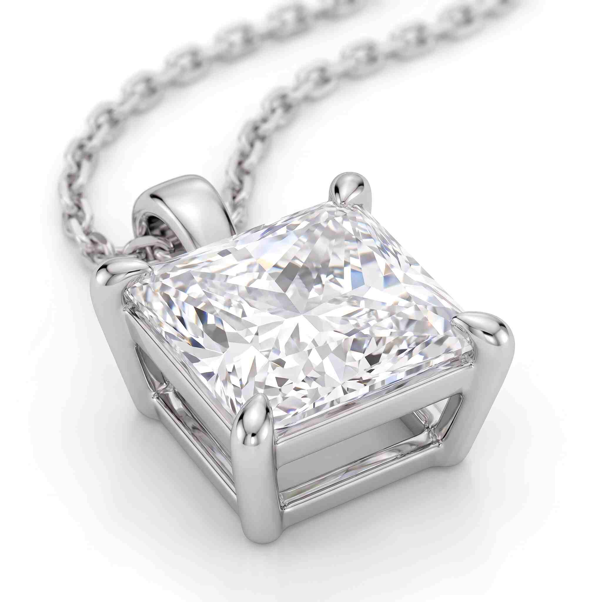 Princess Cut Lab Diamond Pendant w/ 18" Chain (2 ct. tw.) in Sterling Silver