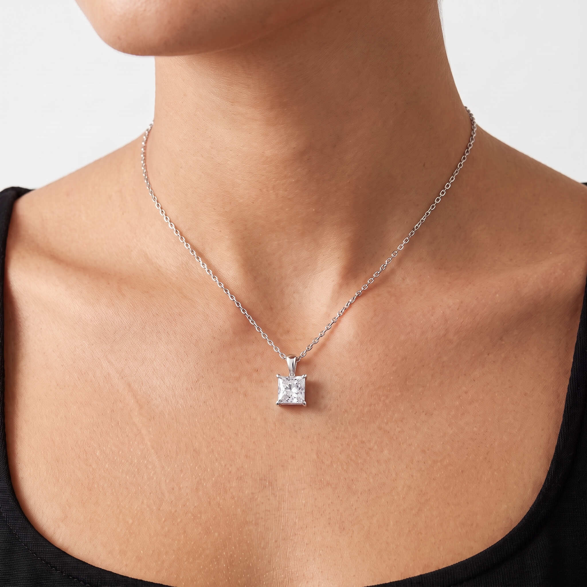 Princess Cut Lab Diamond Pendant w/ 18" Chain (2 ct. tw.) in Sterling Silver