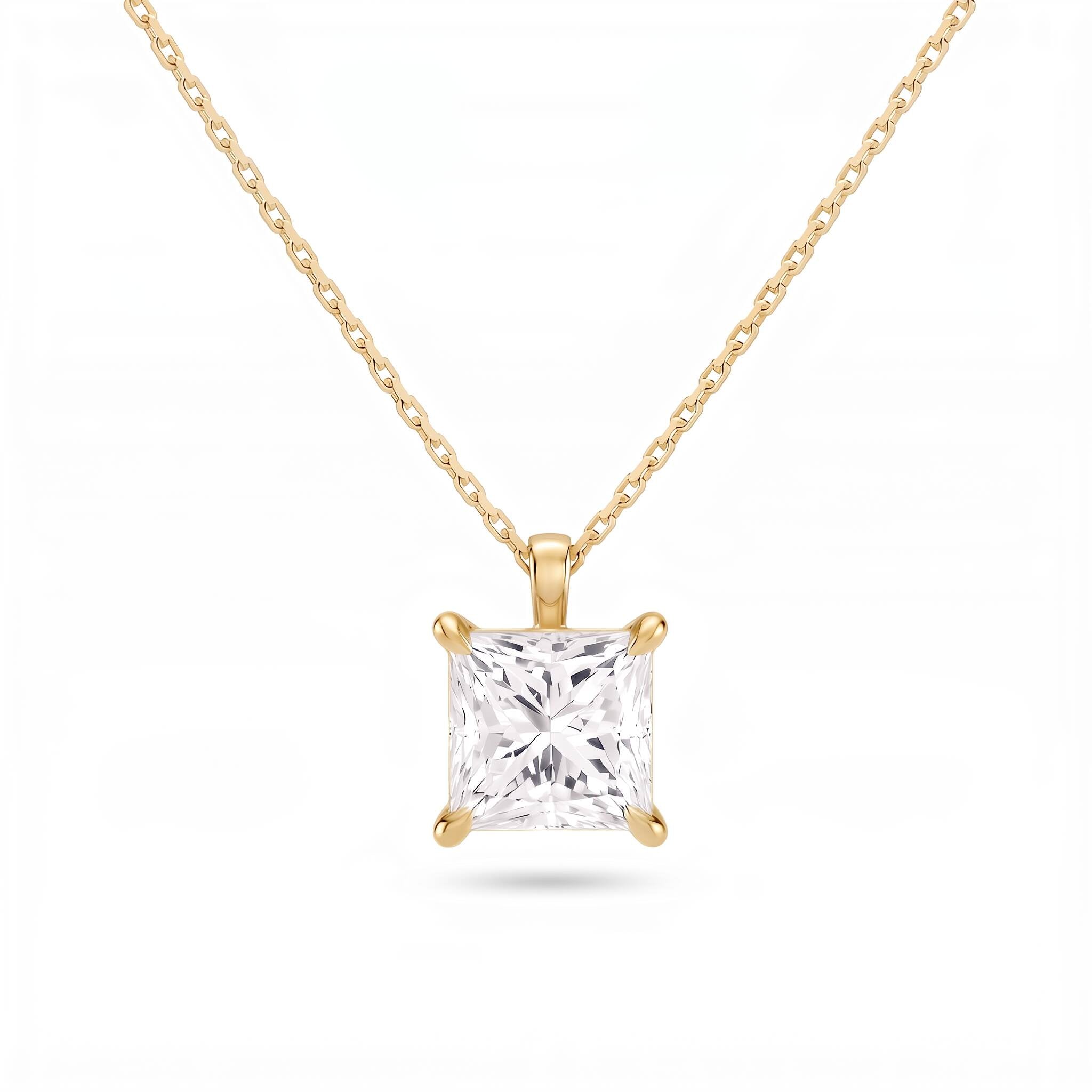 Princess Cut Lab Diamond Pendant w/ 18" Chain (3 ct. tw.) in Gold Vermeil