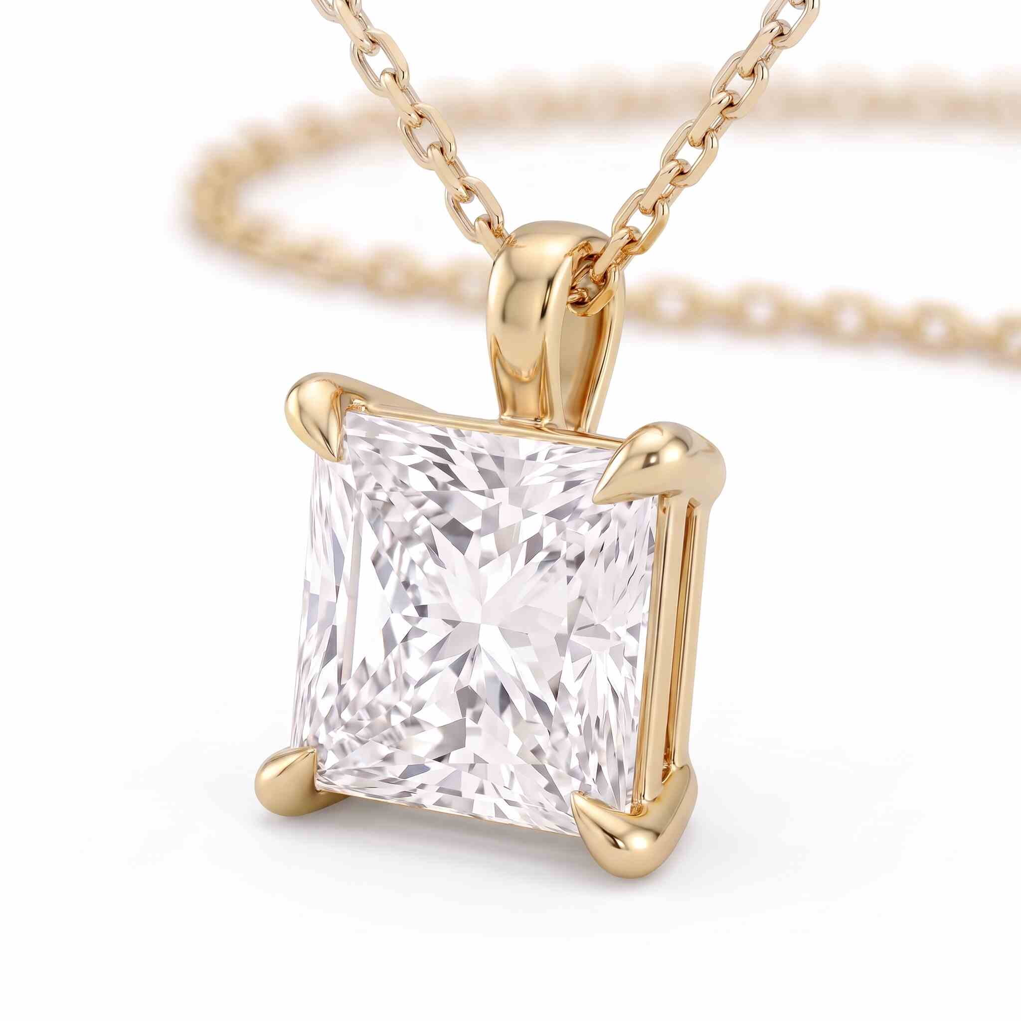 Princess Cut Lab Diamond Pendant w/ 18" Chain (3 ct. tw.) in Gold Vermeil