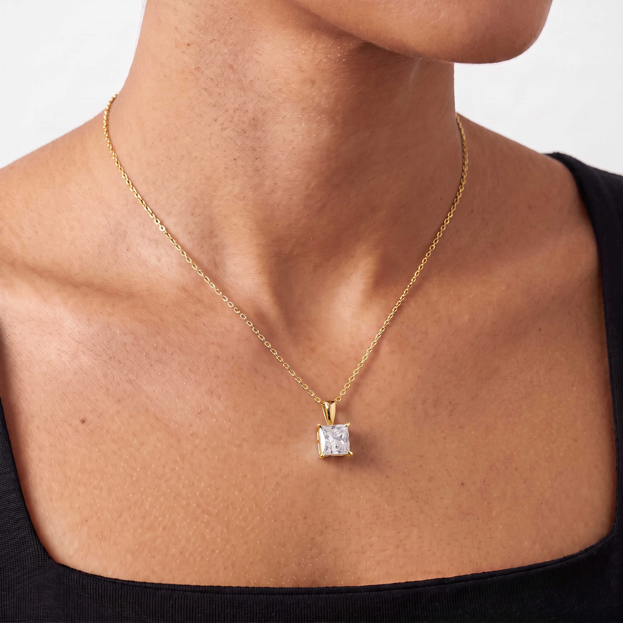 Princess Cut Lab Diamond Pendant w/ 18" Chain (3 ct. tw.) in Gold Vermeil