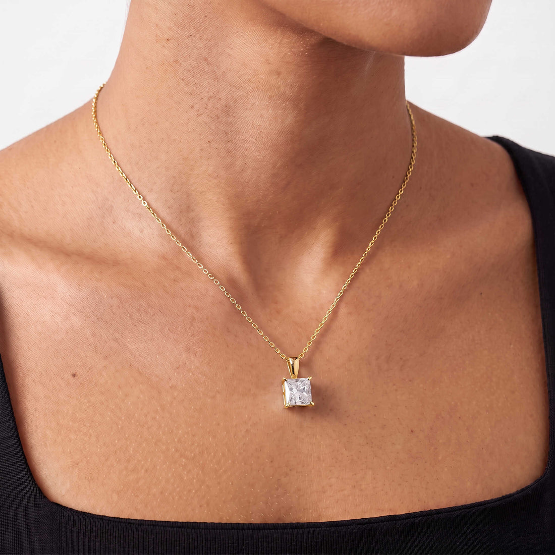 Princess Cut Lab Diamond Pendant w/ 18" Chain (3 ct. tw.) in Gold Vermeil