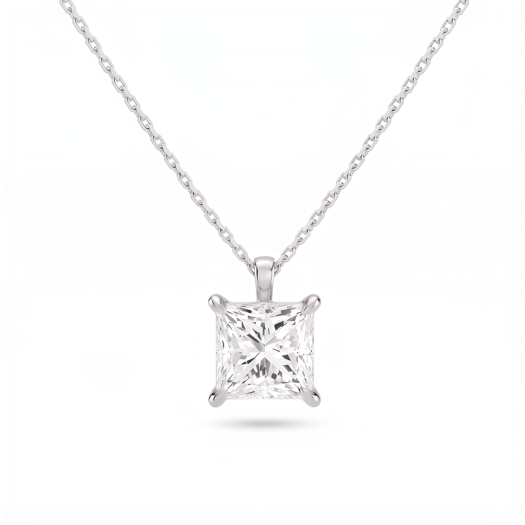 Princess Cut Lab Diamond Pendant w/ 18" Chain (3 ct. tw.) in Sterling Silver