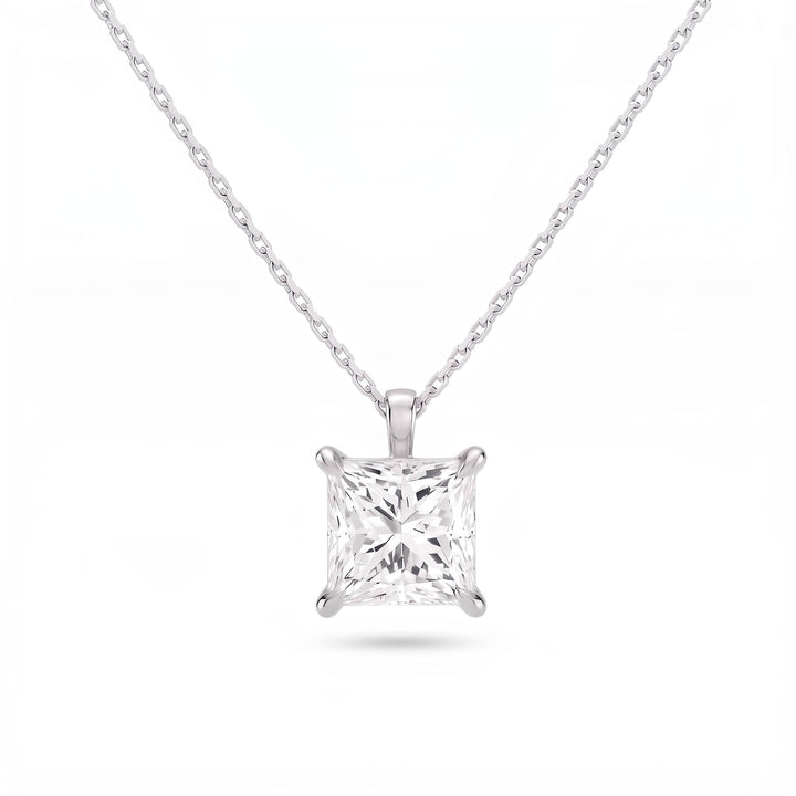 Princess Cut Lab Diamond Pendant w/ 18" Chain (3 ct. tw.) in Sterling Silver