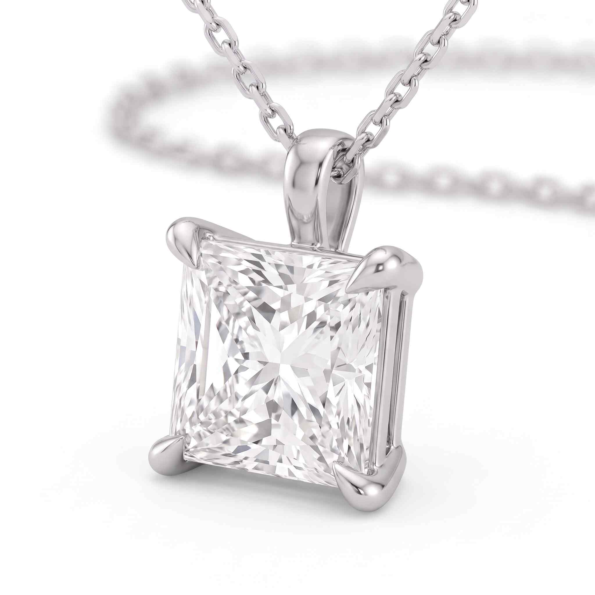 Princess Cut Lab Diamond Pendant w/ 18" Chain (3 ct. tw.) in Sterling Silver
