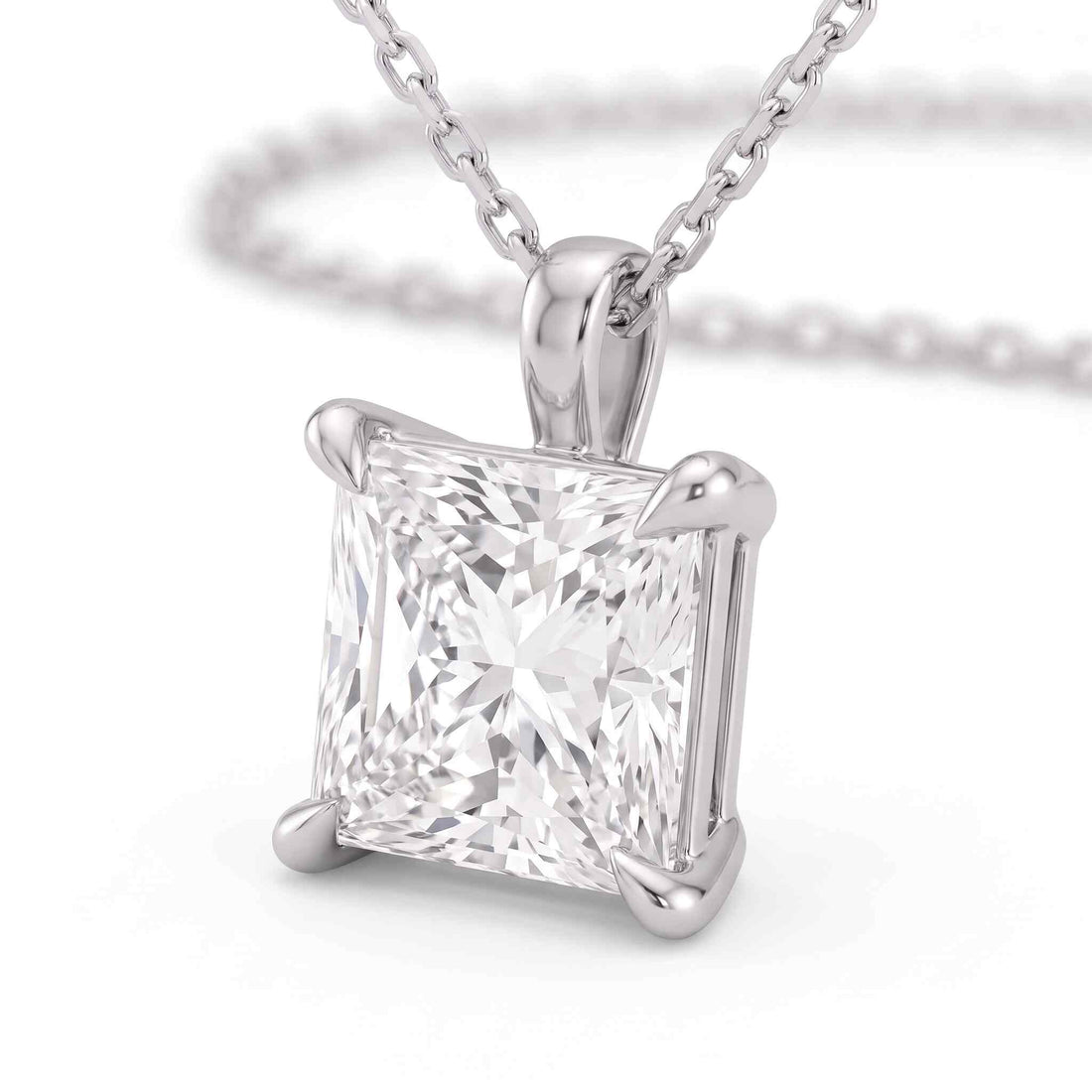 Princess Cut Lab Diamond Pendant w/ 18" Chain (3 ct. tw.) in Sterling Silver