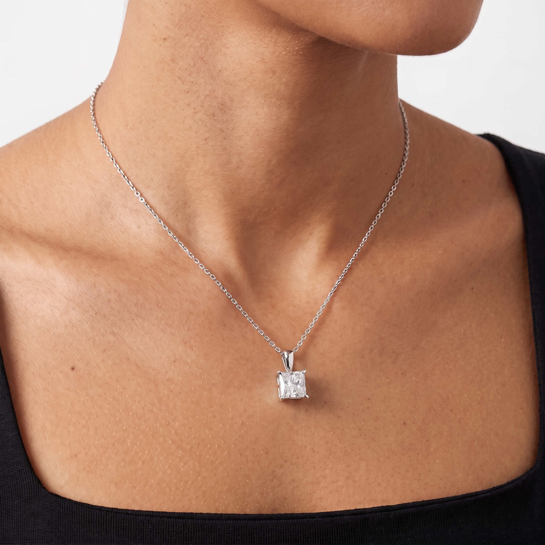 Princess Cut Lab Diamond Pendant w/ 18" Chain (3 ct. tw.) in Sterling Silver