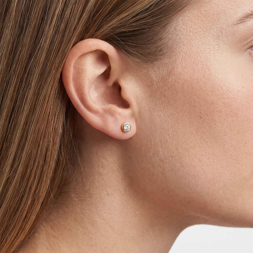 Round Cut Bezel Lab Diamond Stud Earrings (0.25 ct. tw.) in Gold Vermeil
