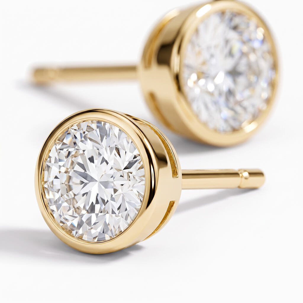 Round Cut Bezel Lab Diamond Stud Earrings (0.50 ct. tw.) in Gold Vermeil