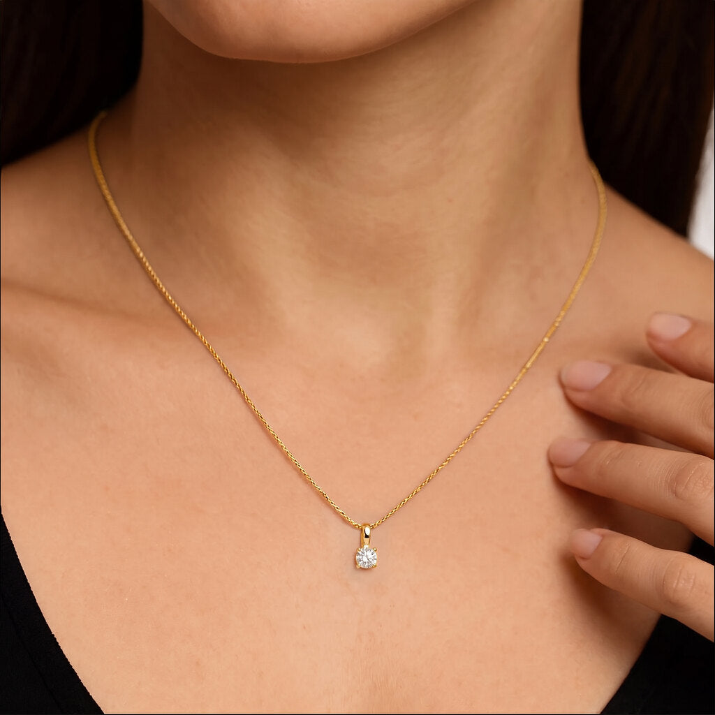 Round Cut Lab Diamond Pendant w/ 18" Chain (0.50 ct. tw.) in Gold Vermeil