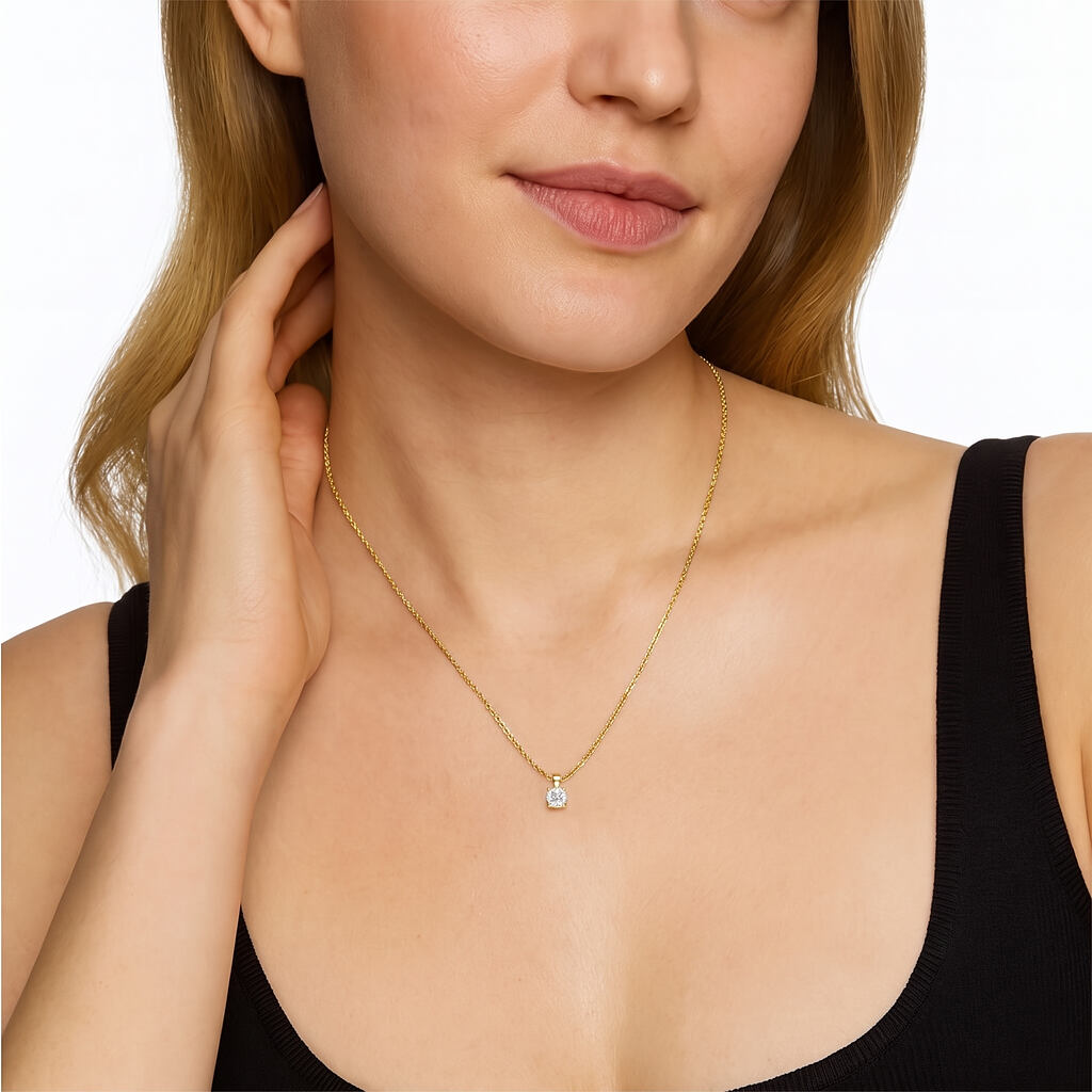 Round Cut Lab Diamond Pendant w/ 18" Chain (3 ct. tw.) in Gold Vermeil