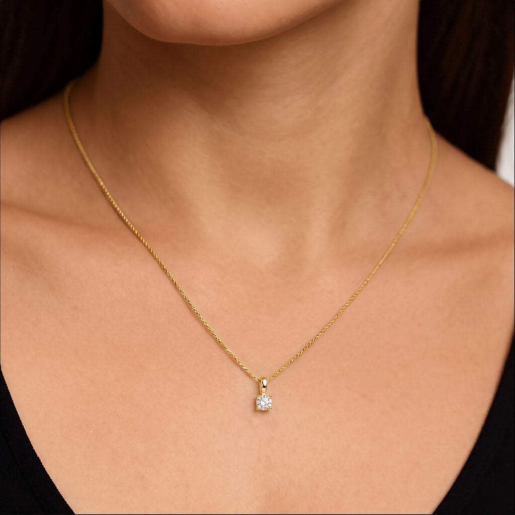 Round Cut Lab Diamond Pendant w/ 18" Chain (2 ct. tw.) in Gold Vermeil