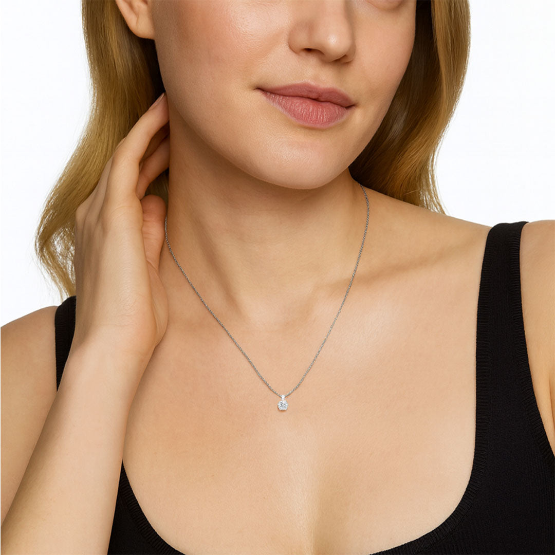 Round Cut Lab Diamond Pendant w/ 18" Chain (1.5 ct. tw.) in Sterling Silver
