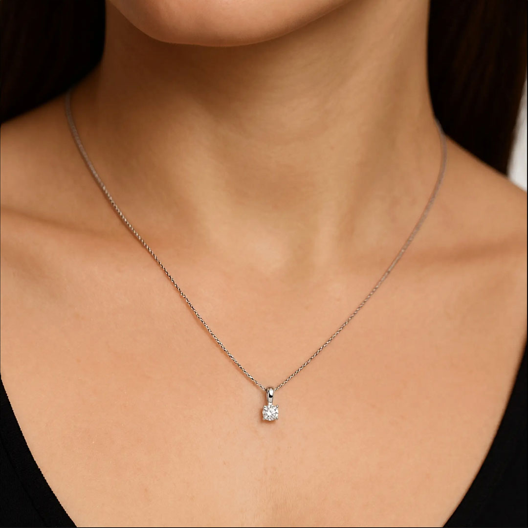 Round Cut Lab Diamond Pendant w/ 18" Chain (2 ct. tw.) in Sterling Silver