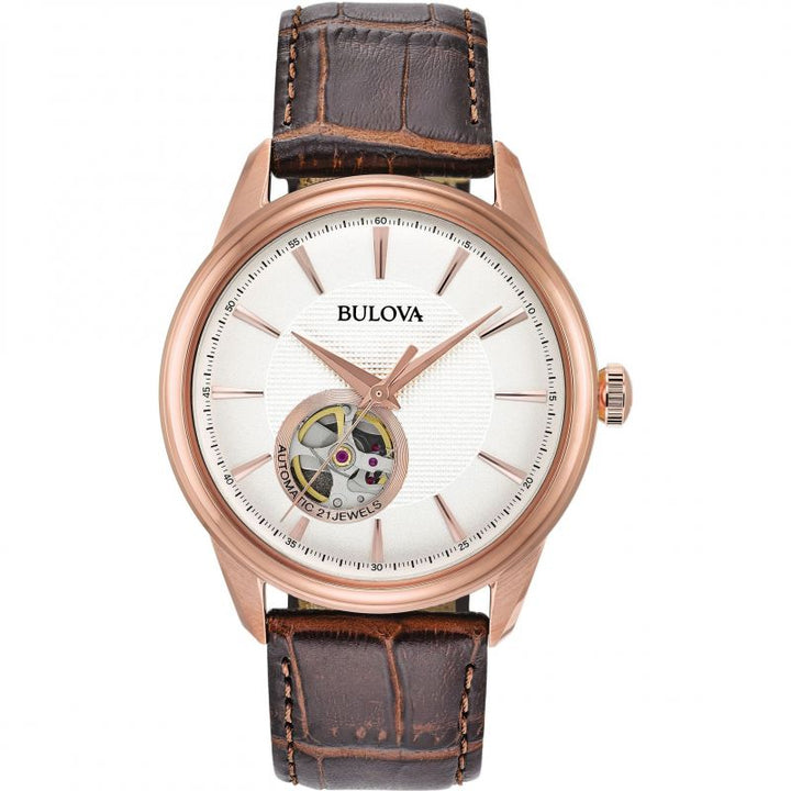 Bulova Classic Skeleton Automatic — Brown Leather | 97A133