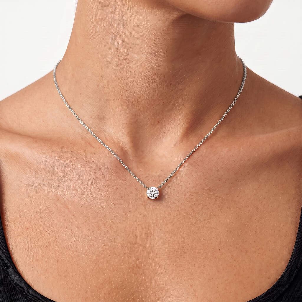 Round Cut Lab Diamond Pendant w/ 18" Chain (1 ct. tw.) in 14K White Gold
