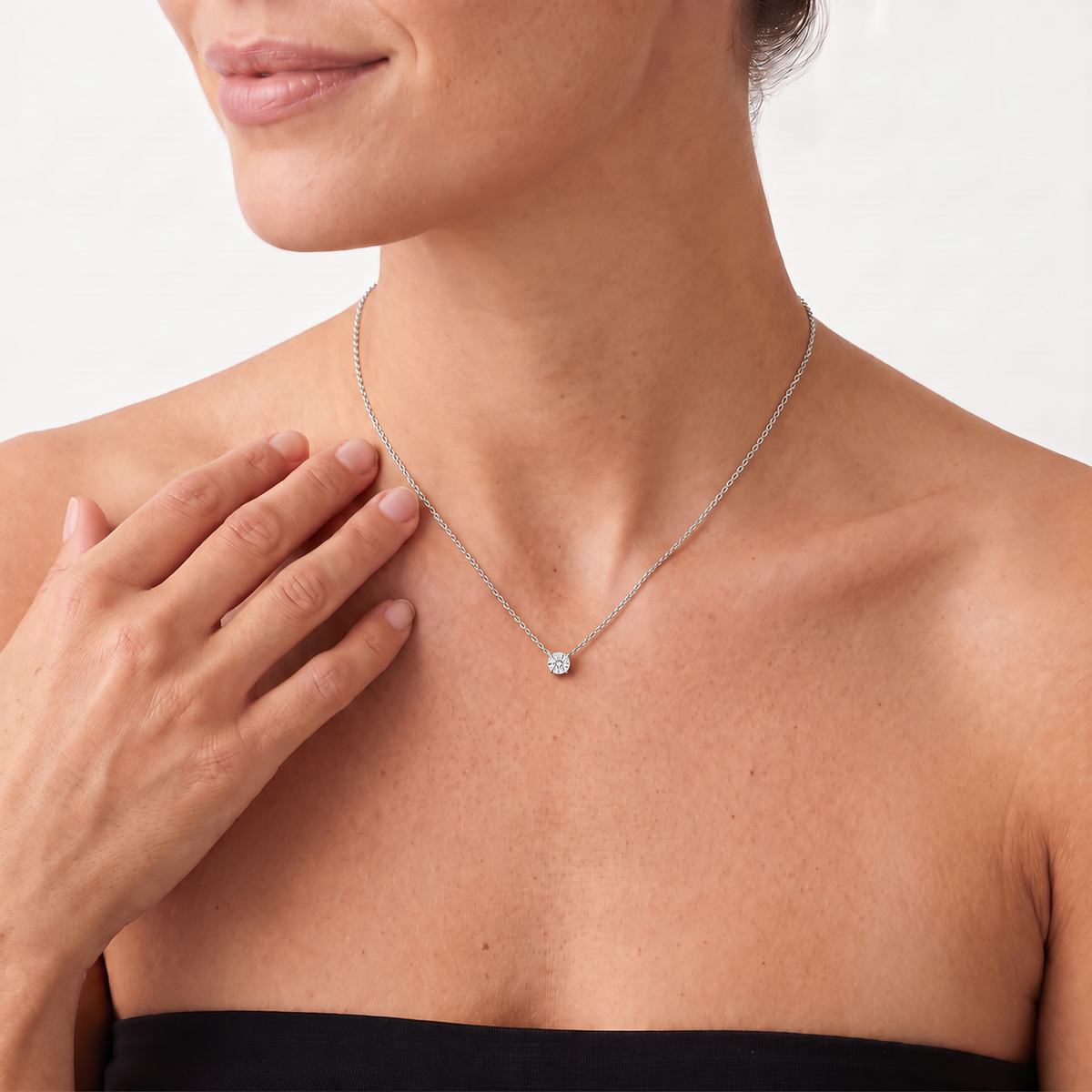 Round Cut Lab Diamond Pendant w/ 18" Chain (1 ct. tw.) in 14K White Gold