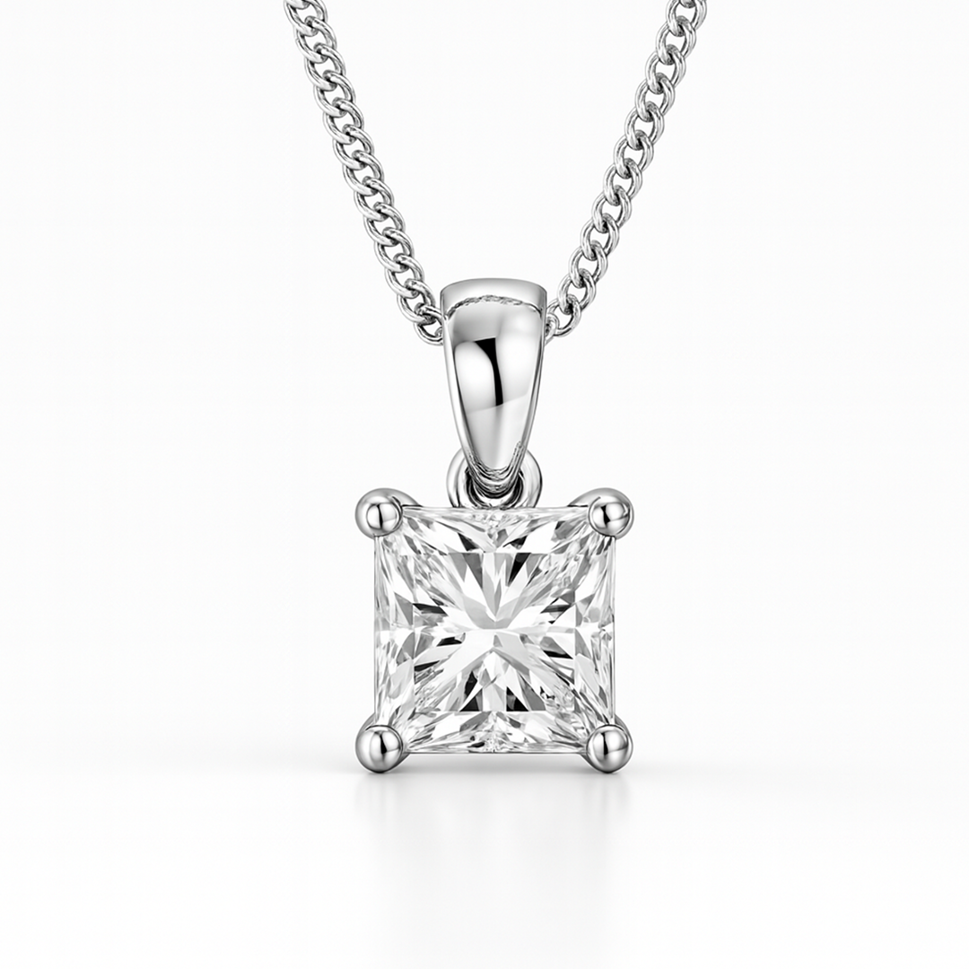Certified Lab Grown Claw Prong Diamond Pendant (Princess Cut)