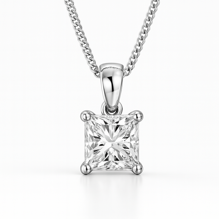 Certified Lab Grown Claw Prong Diamond Pendant (Princess Cut)