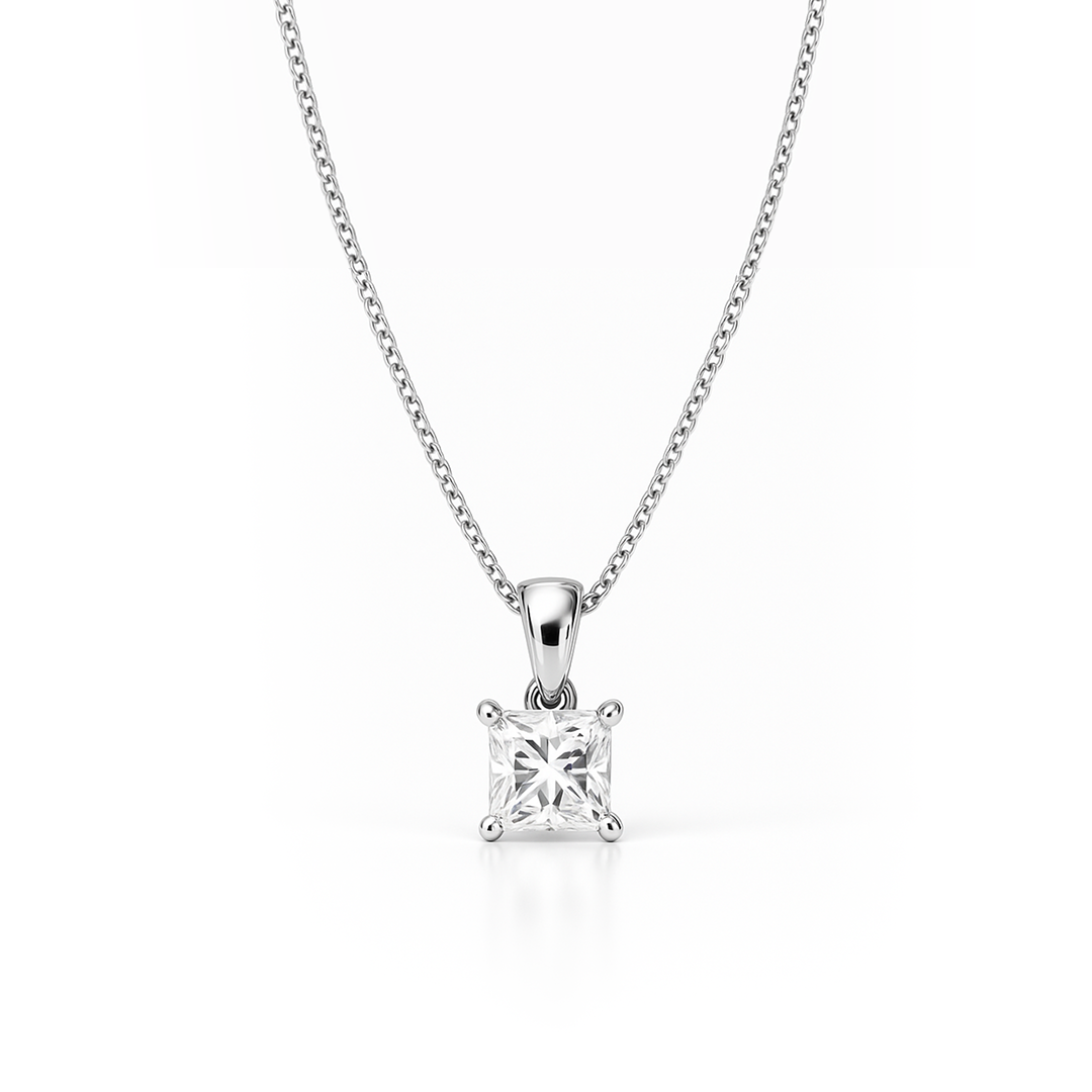 Certified Lab Grown Claw Prong Diamond Pendant (Princess Cut)