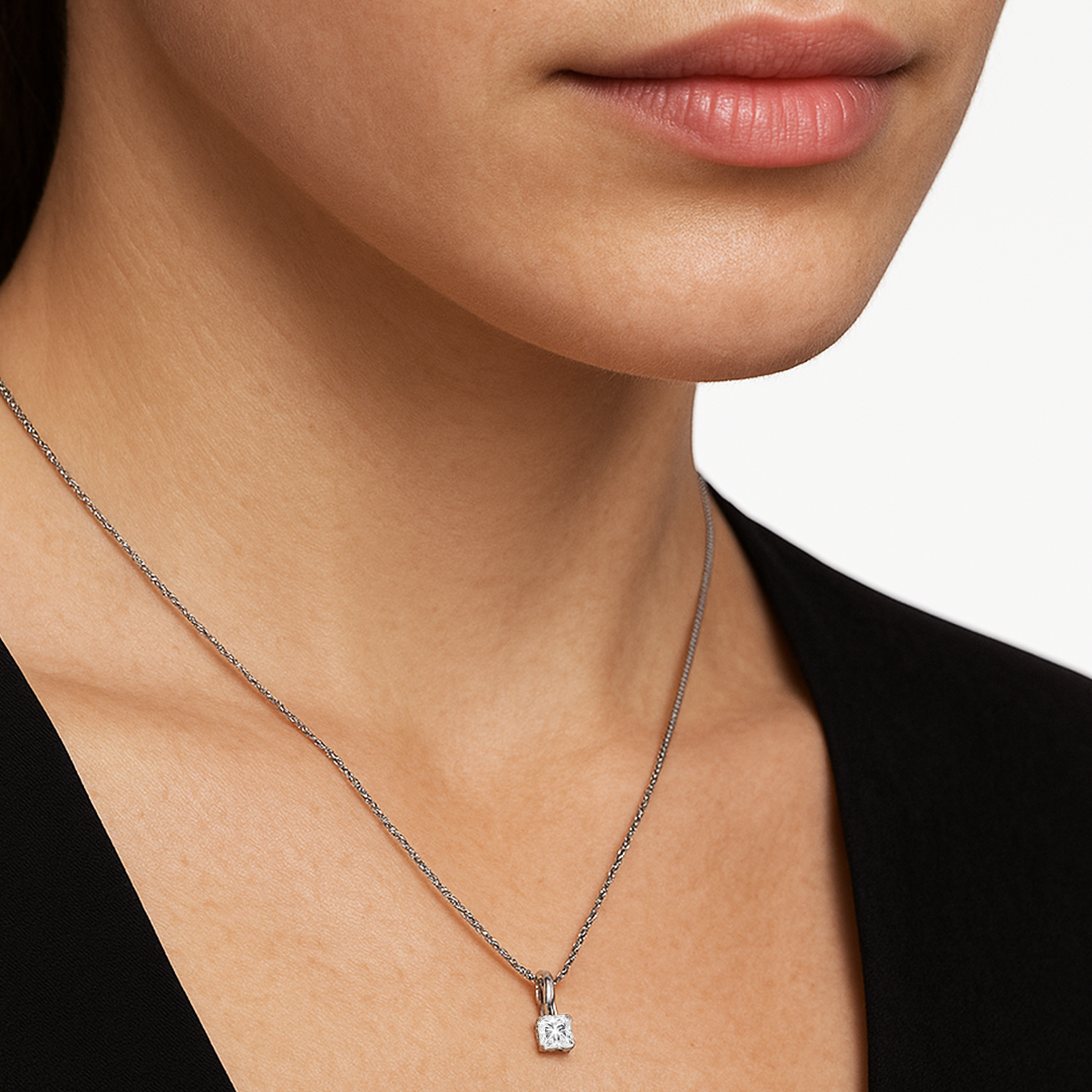 Certified Lab Grown Claw Prong Diamond Pendant (Princess Cut)