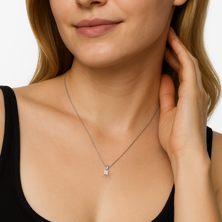 Certified Lab Grown Claw Prong Diamond Pendant (Princess Cut)